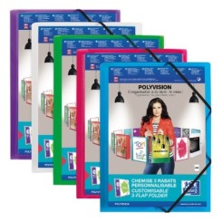 Chemise à élastique 3 rabats polypro translucide personnalisable