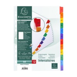 Intercalaires Exacompta carte blanche couleur mensuel janvier à dec