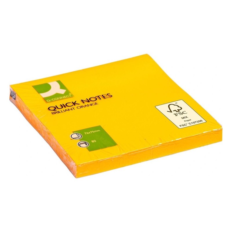 Bloc-notes Q-Connect quick notes couleurs néon 76x76mm 80f repositionnables coloris Orange vif