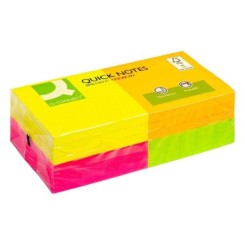 KF 10508 Bloc-notes Q-Connect quick notes couleurs néon rainbow 76x76mm 80f repositionnables roseorangevertjaune 12 blocs