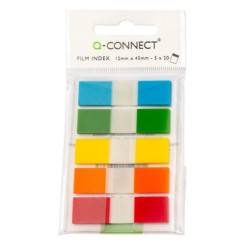 Marque-pages Q-Connect mini kit poche 12x45mm 130f coloris assortis bleu rouge jaune vert orange lot 5x20 unités