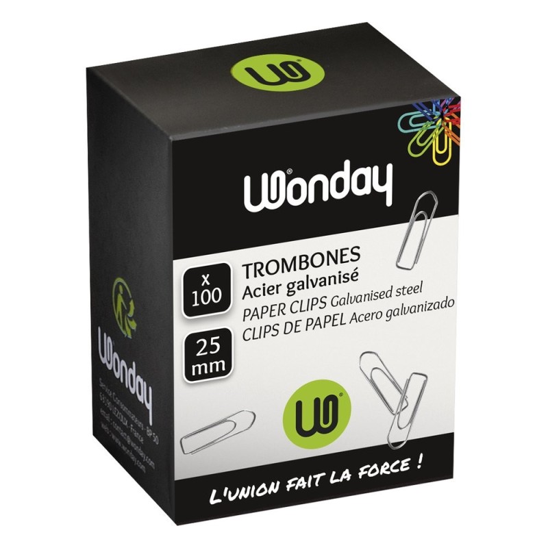 Boîte de 100 trombones 25mm Acier galvanisé